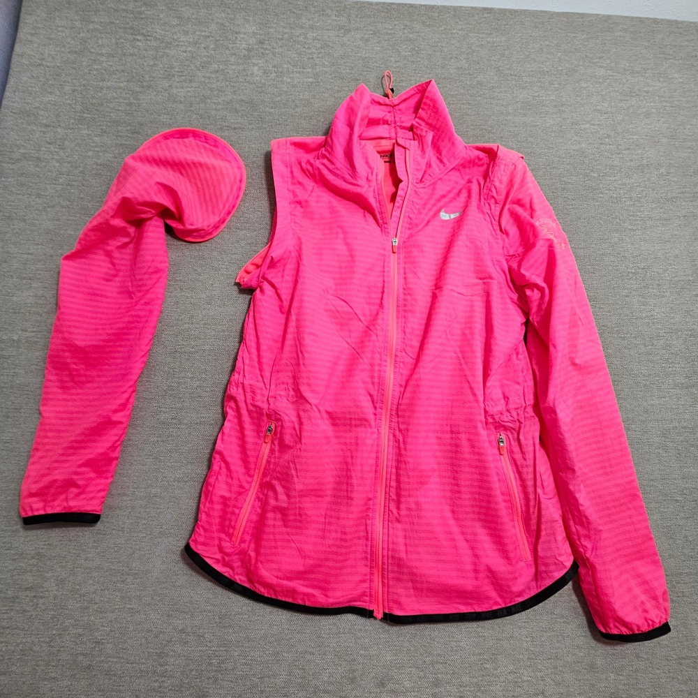 Nike Golf Windbreaker Jacket Women Small Neon Pink Full Zip Striped 725690-617 - Picture 9 of 12